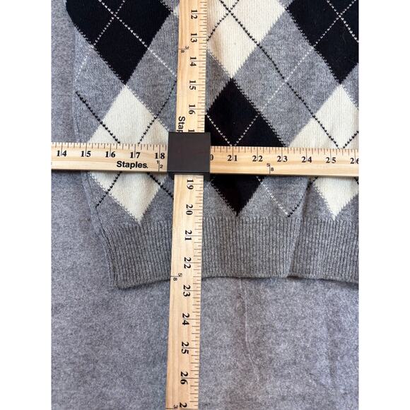 VINTAGE Pringle Of Scotland Sweater Mens Small Gray Argyle Wool Academia Preppy - Picture 3 of 6